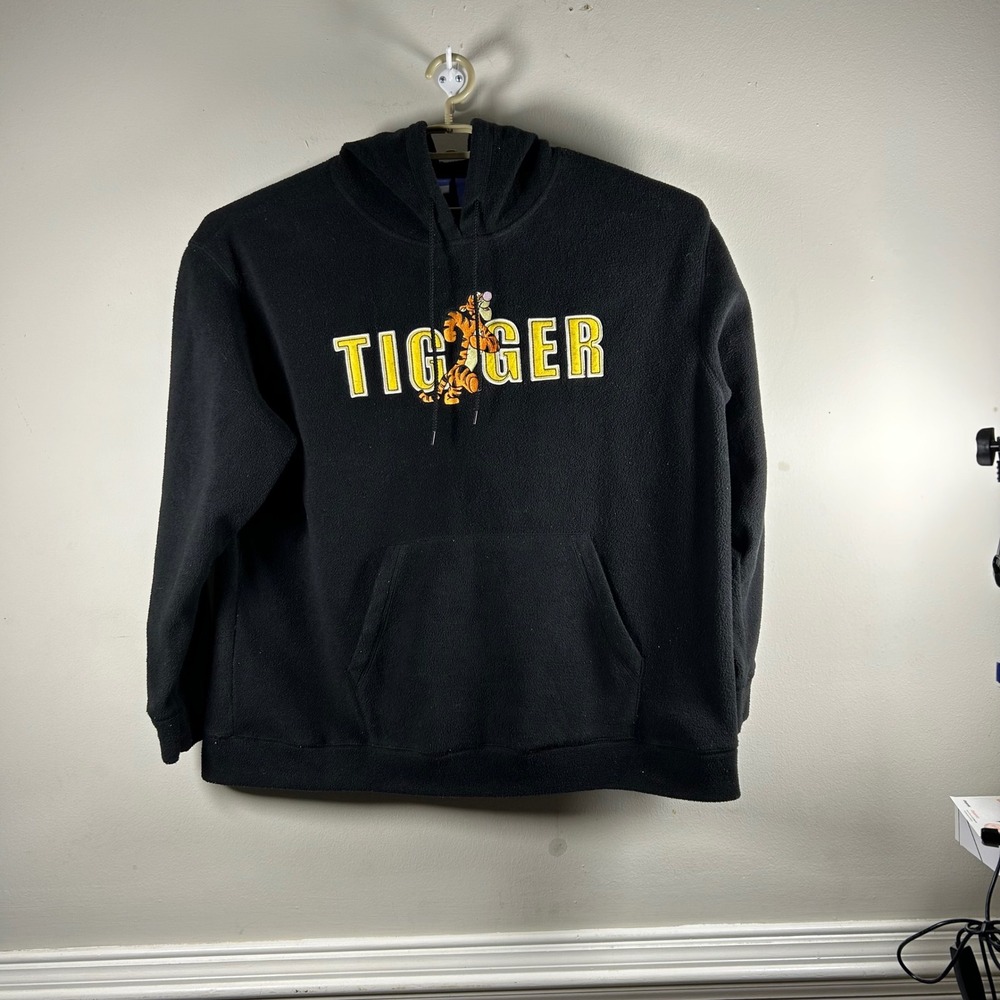 Disney Tigger Fleece Hoodie 2X Black Y2K Winnie the Pooh Pullover embroidered